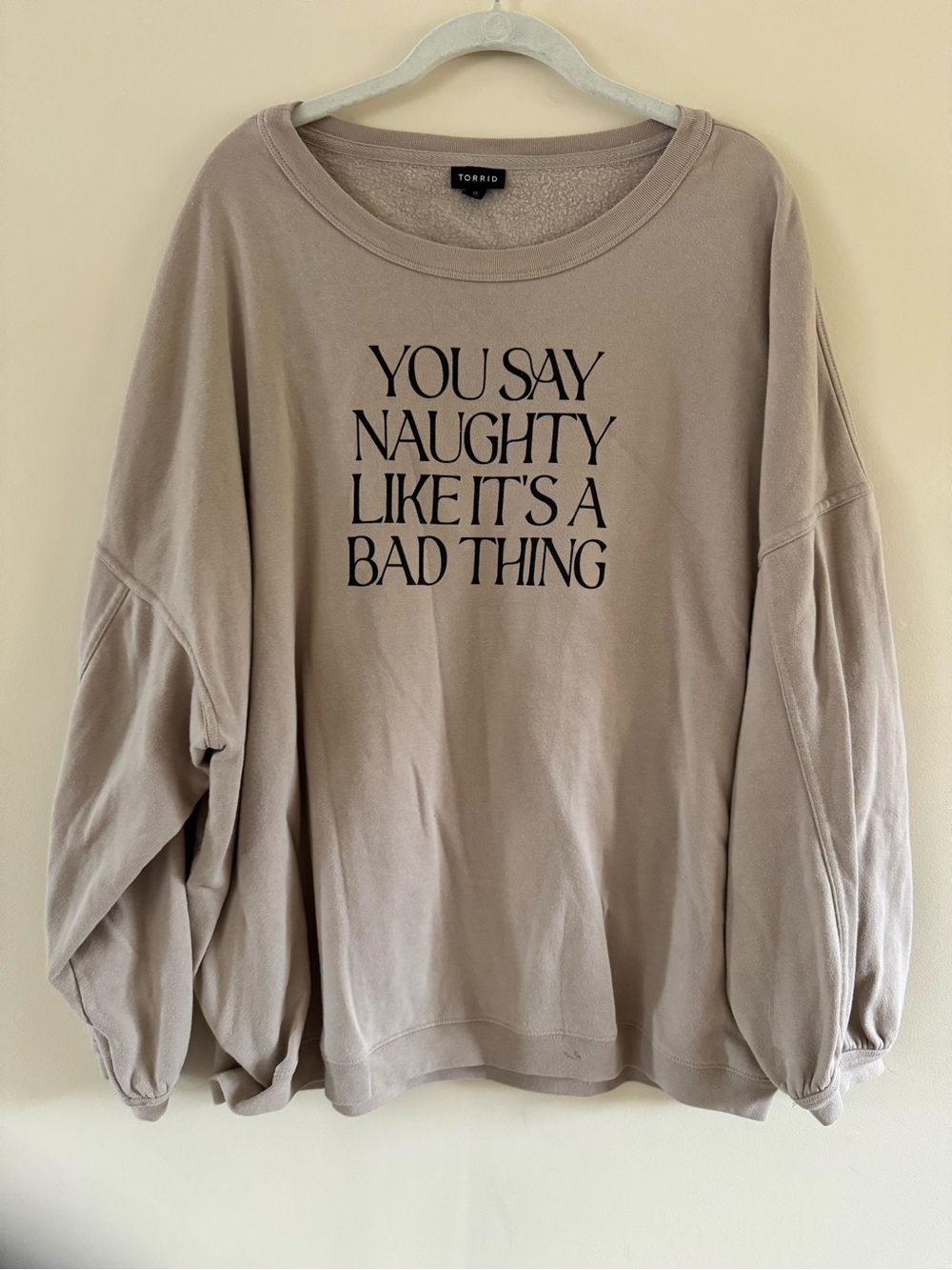 torrid Taupe Graphic Crewneck Sweatshirt with Black Text